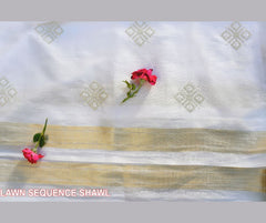 White Sequence Premium Shawl With Hawalawn