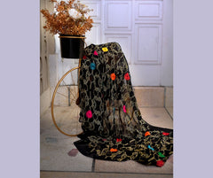 Black Colorful Embroidery Dupatta