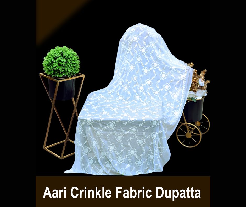 WHITE Aari EMBROIDERY DUPATTA