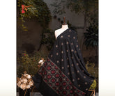 Black Double Border Em Wool Shawl