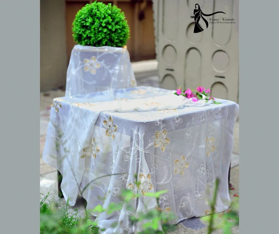 WHITE Aari TILLA EMBROIDERY DUPATTA