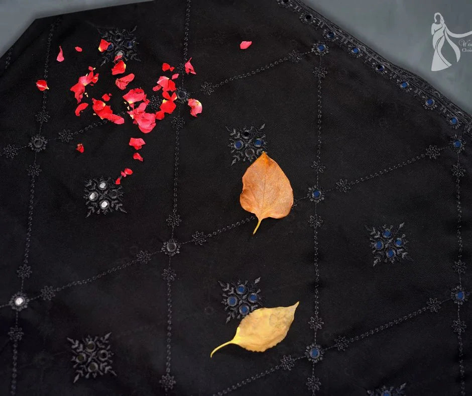 Black Premium Shawl With Mirror Sequence