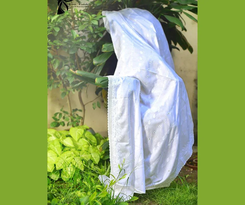 White lawn Premium embroidery shawl