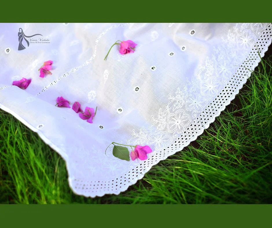 White lawn Premium embroidery shawl