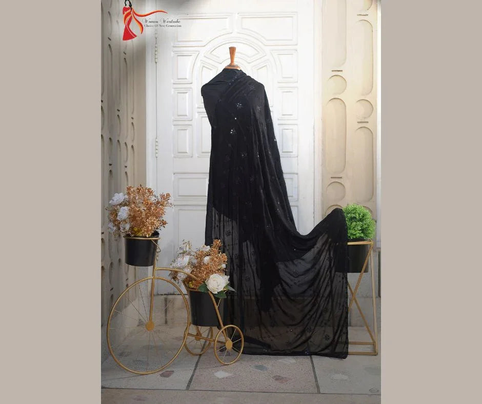 Black Premium Shawl With Mirror Sequence