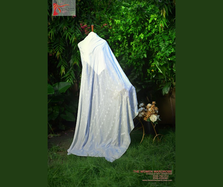 White lawn Premium embroidery shawl