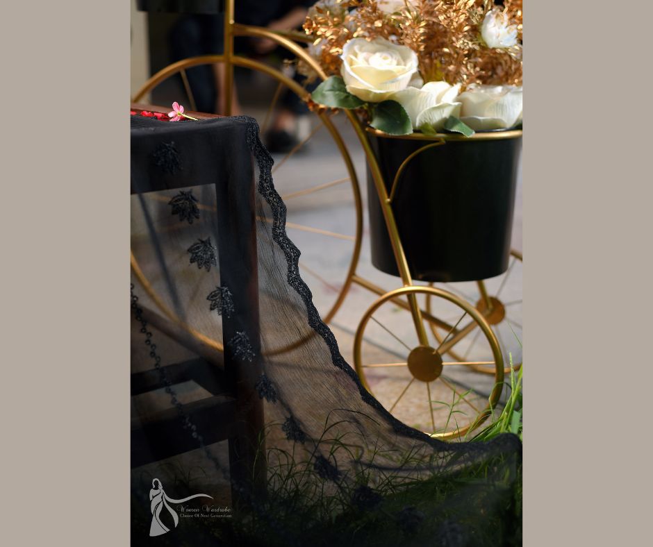 Black Schiffli Embroidery Premium Dupatta