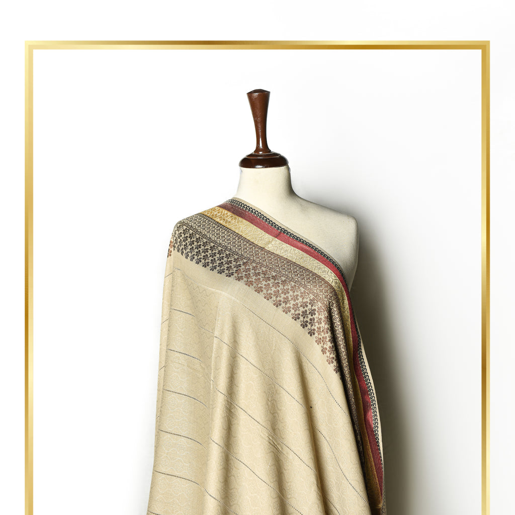 Double Border Tarkashi Wool Shawl