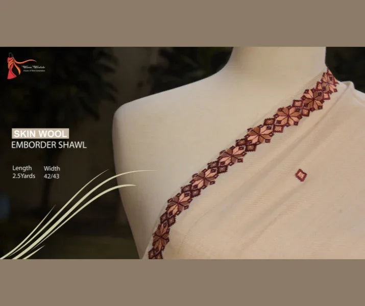 Skin Embroidery Border Wool Shawl