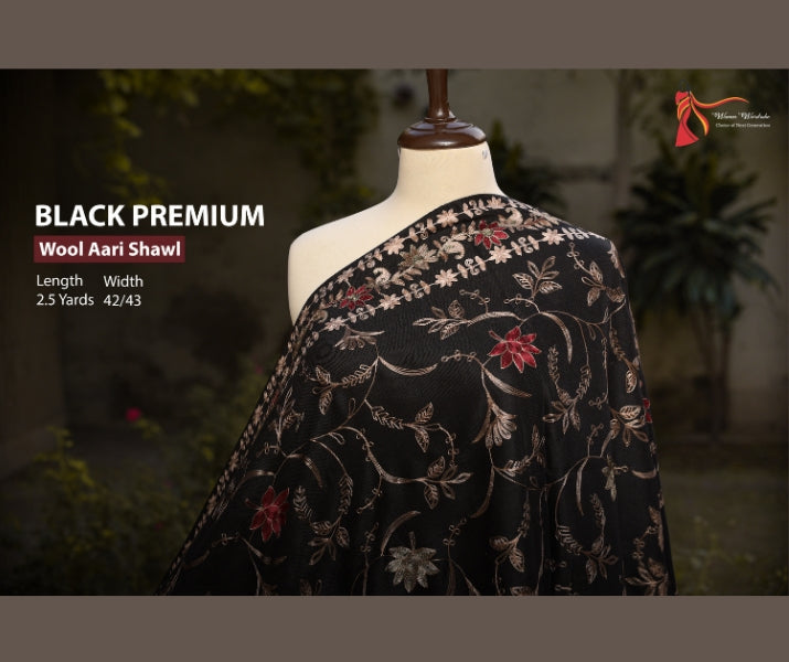 Black Premium Wool Aari Shawl