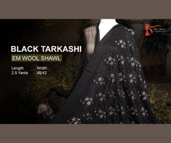 Black Tarkashi Em Wool Shawl