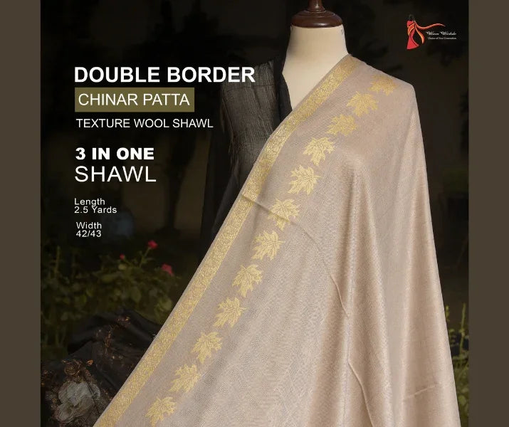 Skin Double Border Chinar Patta Wool Shawl