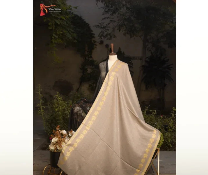 Skin Double Border Chinar Patta Wool Shawl