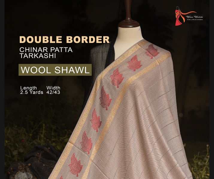 Skin Double Border Patta Tarkashi Wool Shawl