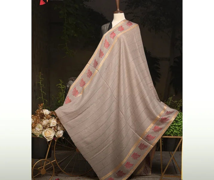 Skin Double Border Patta Tarkashi Wool Shawl