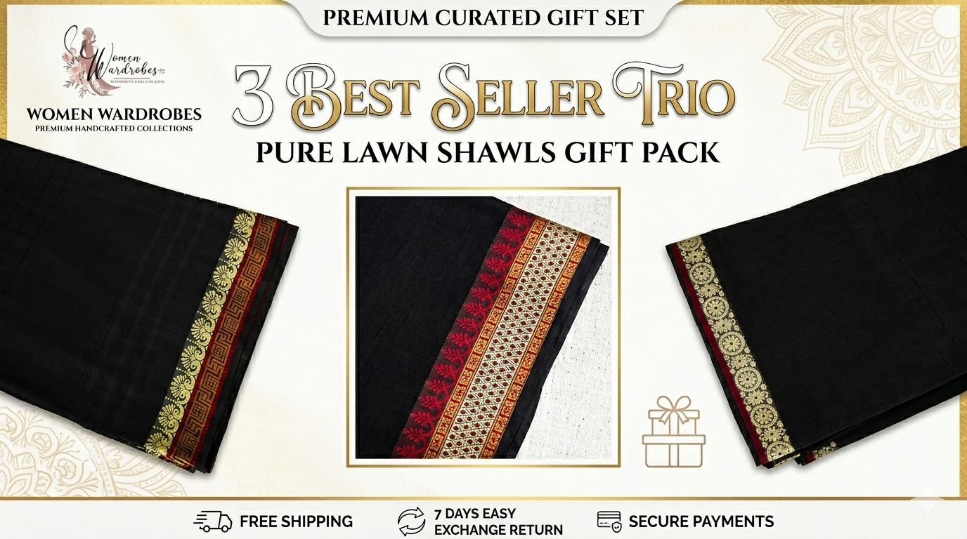 Best-Seller Trio Pack: Pure Lawn Black Shawls (Set of 3)-Gift Pack 🎁